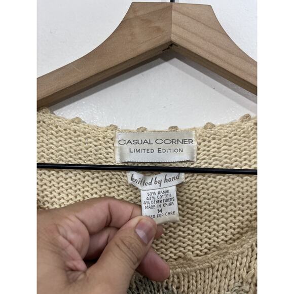 Vtg Hand Knit Chunky Ramie Floral Embroidery Grandma Garden Cottagecore Sweater - Picture 7 of 11